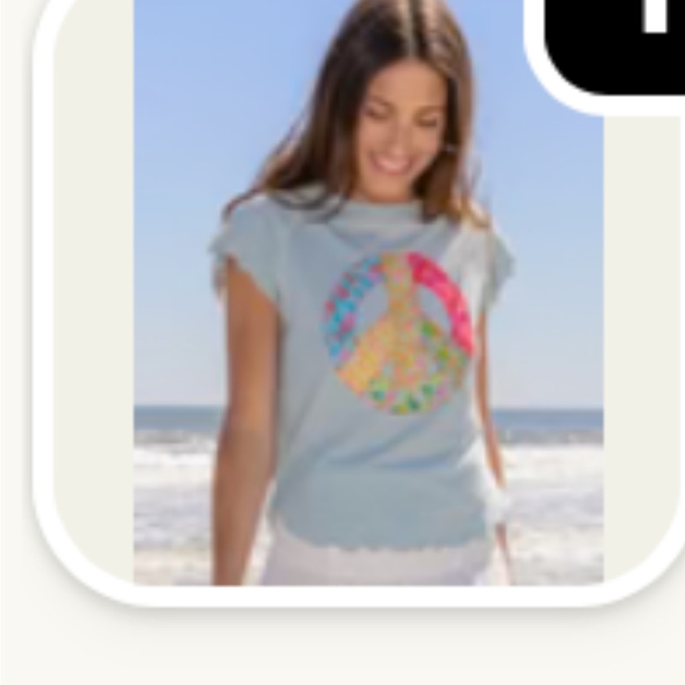 NATURAL LIFE Light Blue Short Sleeve Tee with Multicolor Floral Peace Sign
